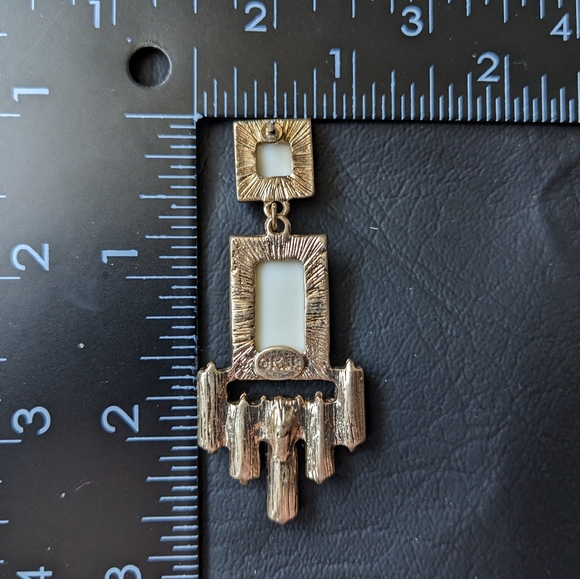 Kenneth Jay Lane KJL Art Deco Retro Cream Black Rhinestone Chandelier Earrings - Picture 5 of 11